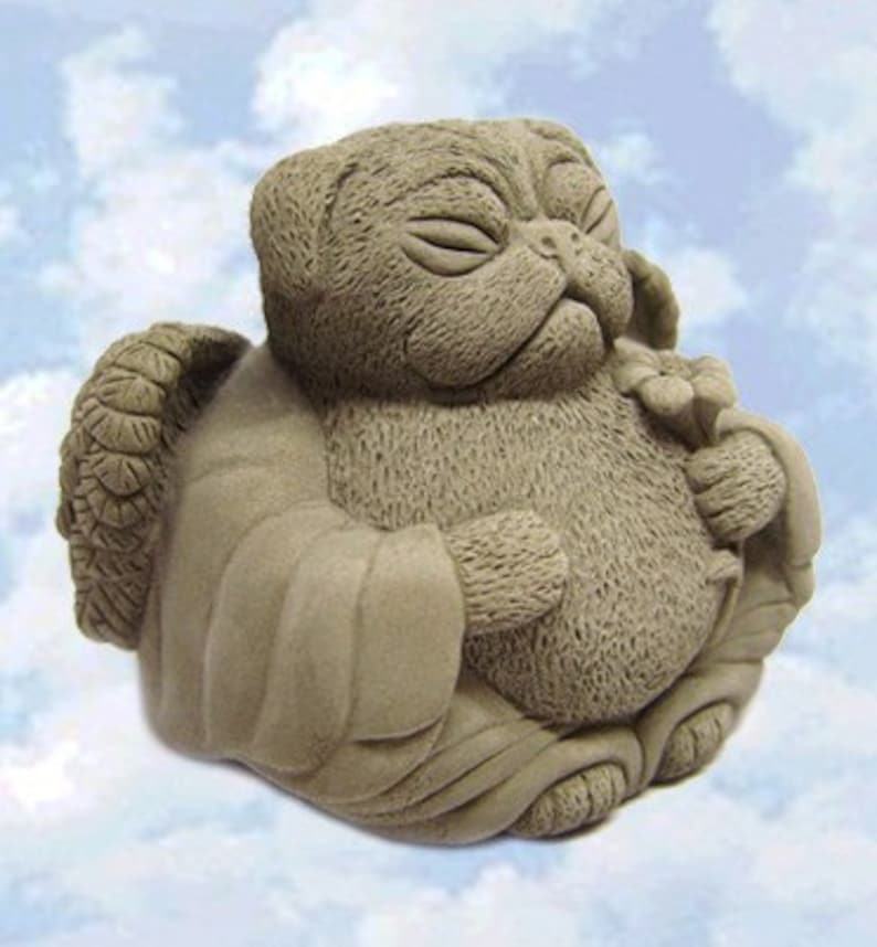 Angel PUG DOG Sculpture Memorial Cast Stone Art by Tyber Katz image 2