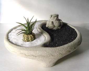 Yin Yang Bowl + Sweet Mini Pug Buddha and Air Plant Zen Garden