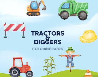 Livre de coloriage tracteurs et pelles : 20 pages imprimables (téléchargement numérique)