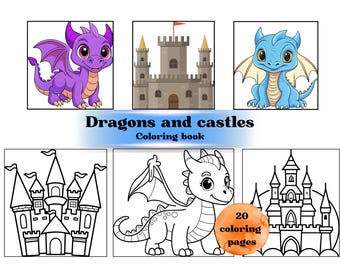 Kleurboek Draken en kastelen – 20 fantasiepagina's (digitale download)