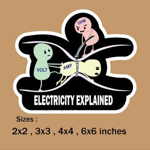 funny electricity explained ohms law stickers,funny science sticker,laptop decals for physics engineering students electrician & teachers