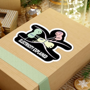 funny electricity explained ohms law stickers,funny science sticker,laptop decals for physics engineering students electrician & teachers