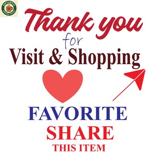 May include: A graphic with the text "Thank you for Visit & Shopping" in red and brown. A red heart and arrow are also featured. The words "Favorite", "Share", and "This Item" are in blue and red.