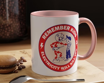 Reddy Kilowatt Mug,Remember Kids Electricity Will Kill You,Gift for Electrician,Lineman Electrical Engineering Students Workers Coffee Cup,