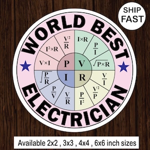 Electricians Stickers,Ohms Law Formula Wheel Sticker, Electrician Gifts,Electrical Students,Laptop Decal,Toolbox Sticker,Vinyl Sticker Decal