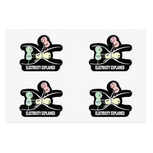 Electricity Explained Ohm's Law Physics Science Sticker Sheet,Funny Cartoon Sticker Sheets, Science Gift,Laptop Decal,Water Bottle Stickers