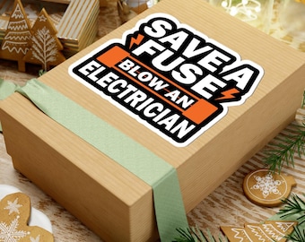Electrician Sticker – Hard Hat Decal “Save A Fuse” | Funny Electrician Gift, Work Gear Sticker