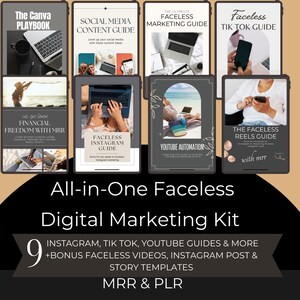 Faceless Digital Marketing Kit for Entrepreneurs | Canva Templates + Faceless PLR MRR Business Bundle,Instagram Digital marketing bundle