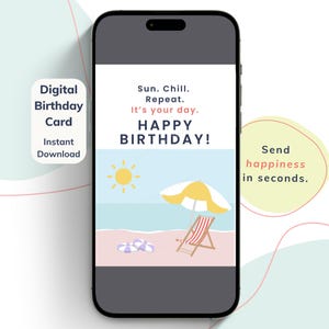Carte d'anniversaire numérique Ecard de plage pour collègue de bureau Téléchargement instantané JPEG drôle sans impression