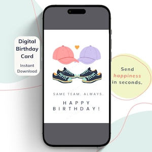 Digitale verjaardagskaart zus e-card voor haar met sneakers en petten Geen print mobiele JPEG Instant Download