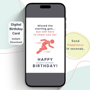 Cartão de aniversário atrasado engraçado, download digital, cartão eletrônico JPEG para celular para amigo ou colega de trabalho, sem impressão