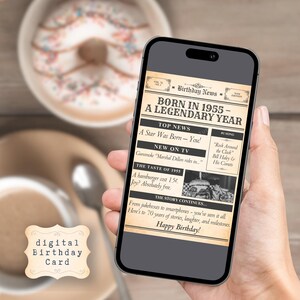 1955 Geburtstagskarte Lustige Digitale Datei zum 70.Geburtstag Geboren 1955 im Zeitungsstil Mobile JPEG