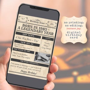 Carte numérique JPEG pour 40e anniversaire de 1985 - Téléchargement instantané - Ecard né en 1985 - Carte de voeux rétro des années 80 - Pas d'impression - E-mail ou WhatsApp