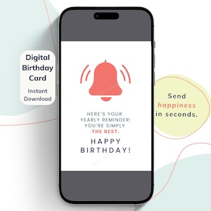Digitale verjaardagskaart grappige e-card voor moeder met bel, herinnering Geen afdruk, mobiele JPEG Direct downloaden