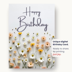 Tarjeta de cumpleaños digital con flores, arte de IA, sin impresión, descarga instantánea para su móvil, idea de regalo