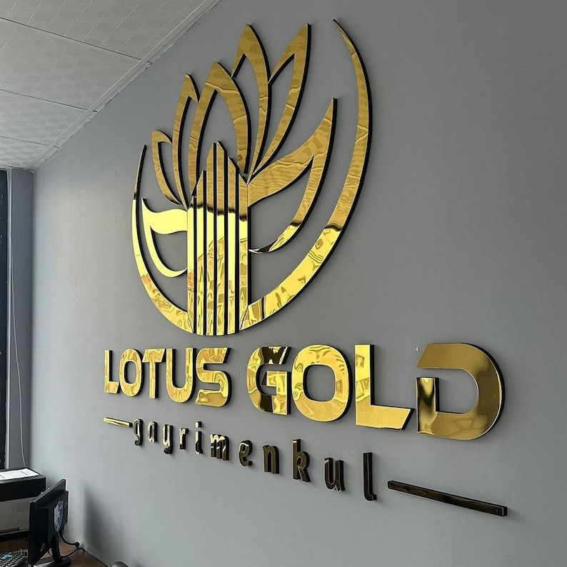 Custom 3D Metal Salon Sign, Gold Mirror Letters, Metal Letters, Wall Logo Sign, Office wall signage, Laser Cut Metal Sign, Metal Logo Sign image 3
