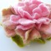 Wool Felted Flower Pin Pink Blossom and Light Green Fashion