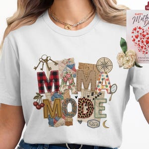 Mama Mode T-Shirt, Patchwork Collage Graphic Tee, rustikales Mom Life Top