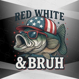 PNG rojo, blanco y negro, sublimación divertida de pesca del 4 de julio, clipart de lubina patriótica para niños, descarga digital