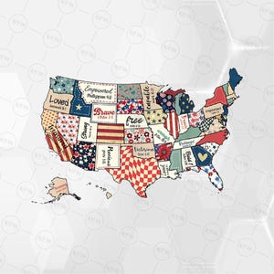 Mapa retro de EE. UU. (en formato PNG), diseño patriótico con versículo bíblico de fe, clipart de sublimación del 4 de julio, descarga digital instantánea