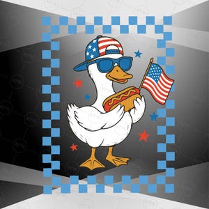 Funny Patriotic Goose SVG, 4th of July Duck with Flag and Hot Dog, Digital Download