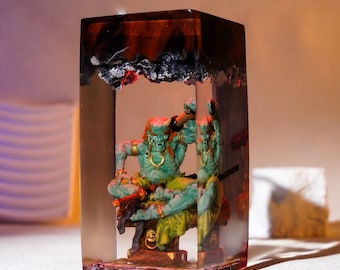 D.e.m.o.n Resin Lamp | Handmade Fantasy Diorama Light | Epic Monster LED Lamp | Halloween / Christmas Gift for Gamers & Collectors