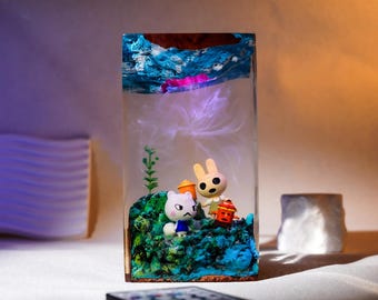 Animal Crossing Resin Lamp | Handmade Cozy Island Dior.ama | Cute LED Night Light | Cot.tage.core Christmas Gift | Gamer Desk Decor