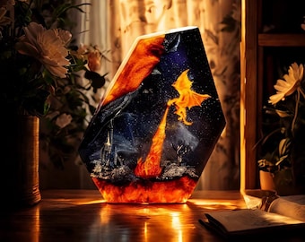 Handmade Fire Dragon Resin Lamp: Fantasy Gamer Desk Light