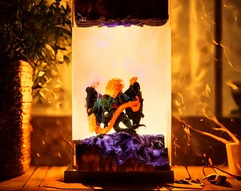 Lord of the Rings Balrog Lamp | Handmade Resin Diorama | Unique Fantasy Room Decor Gift