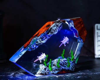 Żywiczna lampa z aksolotlem w kształcie Minecrafta | Urocza, ręcznie robiona lampa diorama | Dekoracja pokoju gracza | Prezent dla fanów Minecrafta i dzieci