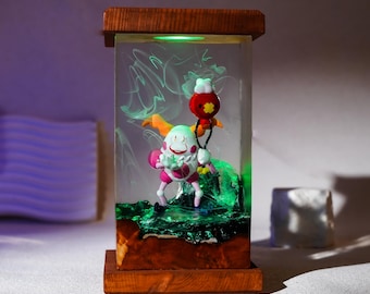 M.r. M.ime Resin Lamp: Handmade Po.ké.mon Diorama Light | Whimsical Clown Figure Lamp | Unique Gamer & Anime Gift Decor