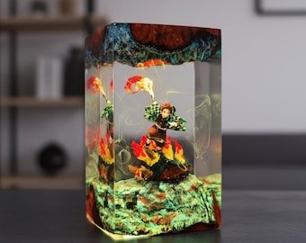 Handmade Demon Slayer Tanjiro Kamado Resin Diorama Night Light | Anime Figure Art Desk Decor | Unique Manga Fan Gift | Epoxy LED Lamp
