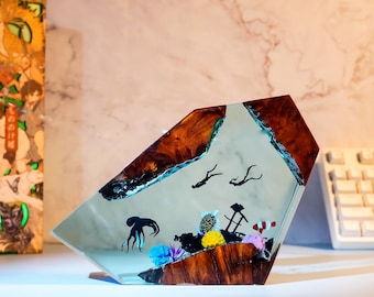 Octopus Diver Resin Lamp | Handmade Ocean Diorama Light | Deep Sea LED Lamp | Christmas Gift