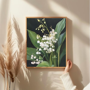Lily of the Valley Print, White Flower Botanical Wall Art, Vintage Floral Painting, Nature Poster, Spring Home Decor