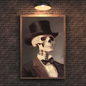 Gothic Skeleton Portrait Printable |Victorian Skull Oil Painting | Dark Academia Wall Art| Halloween Gothic Decor | Skeleton Poster Download