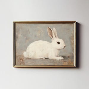 Vintage Bunny Wall Art | Neutral Rabbit Painting Print | Country Nursery Decor | Easter Printable Artwork