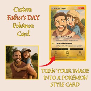 Carte Pokémon personnalisée pour la fête des pères, carte de dresseur Pokémon personnalisée à partir d'une photo, cadeau pour papa joueur, cadeau unique pour la fête des pères pour les fans de Pokémon