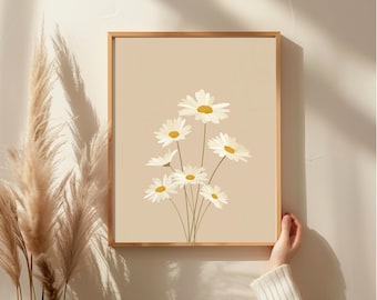 Cream Daisy Print: Beige Boho Floral Wall Art (Digital Download)