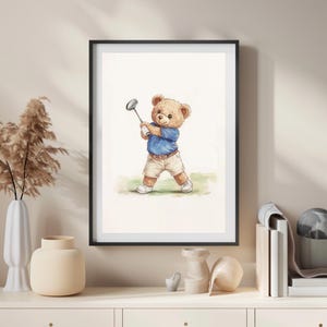 Vintage Teddy Bear Sports Nursery Wall Art Set | Sports Themed Kids Room Decor | Baby Boy Shower Gift | Playful Childrens Illustrations
