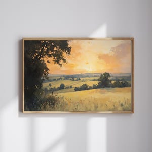 Vintage Autumn Sunset Landscape Print: Earthy Cottagecore Wall Art (Digital Download