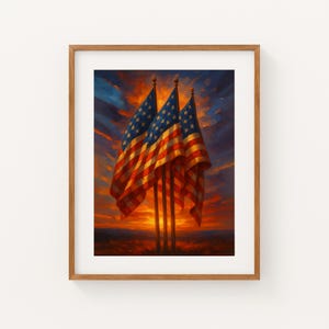 Vintage American Flag Wall Art, 4th of July Printable, Patriotic Independence Day Decor,Neutral Americana Summer Print, Rustic Flag Painting