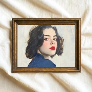French Woman Portrait Printable | Moody Vintage Oil Painting | Dark Female Wall Art | French Cottagecore Decor | Antique Portrait Print