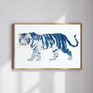 Lámina artística de tigre azul: decoración moderna de pared con animales (descarga digital)