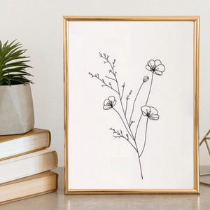 Minimalist Wildflower Line Art Printable | Black and White Botanical Drawing | Simple Flower Wall Art | Modern Floral Digital Download