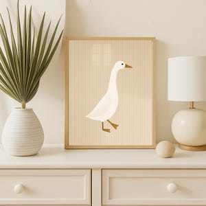 Vintage Duck Art Print Cottagecore Nursery Goose Printable Farm Nursery Decor Duck Print Beige Stripe Rustic Nursery Print Silly Goose Print