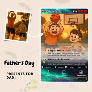 Carte d'anime personnalisée pour la fête des pères, cadeau fête des pères d'un enfant, cadeau gamer pour papa, carte d'anime avec photo personnalisée à échanger, cadeau mari gamer, nouveau papa