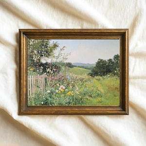 Cottagecore Wildflower Garden Print: Vintage Floral Landscape (Digital Download)