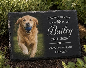 Personalized Pet Memorial Photo Slate Stone,Custom Pet Memorial Stone,Pet Grave Marker With Name,Garden Cemetery Stone,Pet Sympathy Gift
