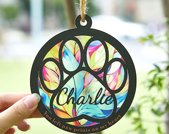 Custom Dog Memorial Suncatcher, Engraved Dog Lovers Gift, Paw Print Window Hanging, Loss of Dog Gift, Gift for Dog Lovers
