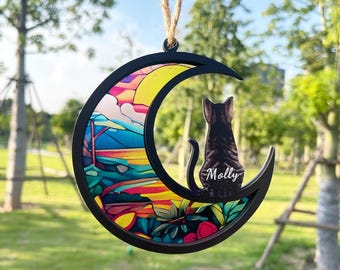 Personalized Pet Memorial Suncatcher,Custom Name Cat Decor,Loss of Pet Sympathy Gift,Pet Remembrance Gift,Cat Memorial Gift,Cat Loss Gift